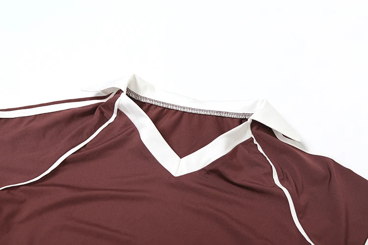 Casual Women 2 Piece Set Tracksuit Stretch Sporty Polo Neck Crop Tops + Wide Waist Shorts Matching Streetwear Outfits