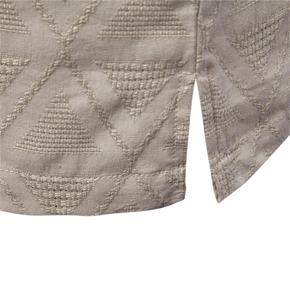 100% katoenen jacquard herenoverhemden met korte mouwen - effen kleur, omgeslagen kraag, casual zomeroverhemden voor heren