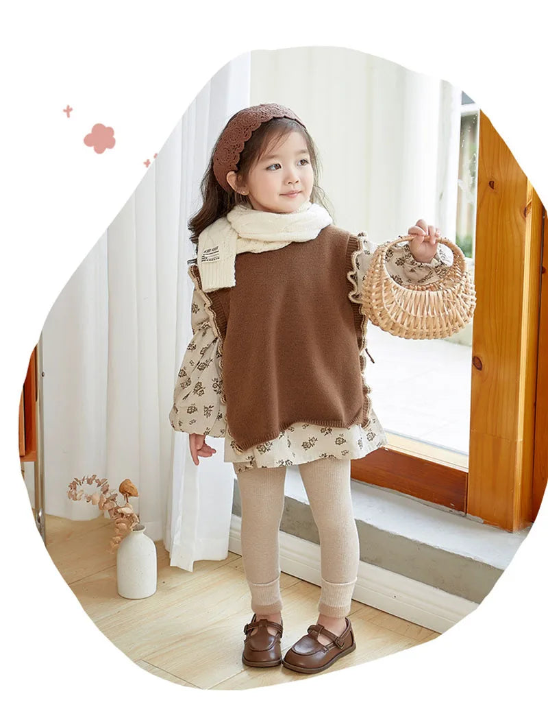 New Autumn Kids Leggings Infant Girls Solid Colour Pit Strip Render Pants Toddler Fleece Padded Warm Trousers 1-3Y Girls