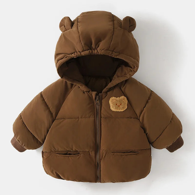 Winter Kids Parkas Hooded Fur Lining  Jacket  Cartoon Girls Boys Thicken Children Coat Unisex