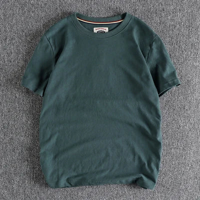 Summer New American Retro Short-sleeved O-neck Solid Color T-shirt Men's Fashion Simple 100% Cotton Washed Casual Sport Tops