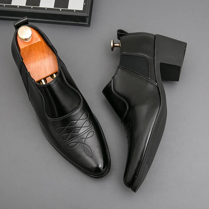 2024 Nieuwe mode heren formele kleding schoenen hoge hak mannelijke formele Chelsea Oxfords schoenen gespleten leren volwassen casual schoenen