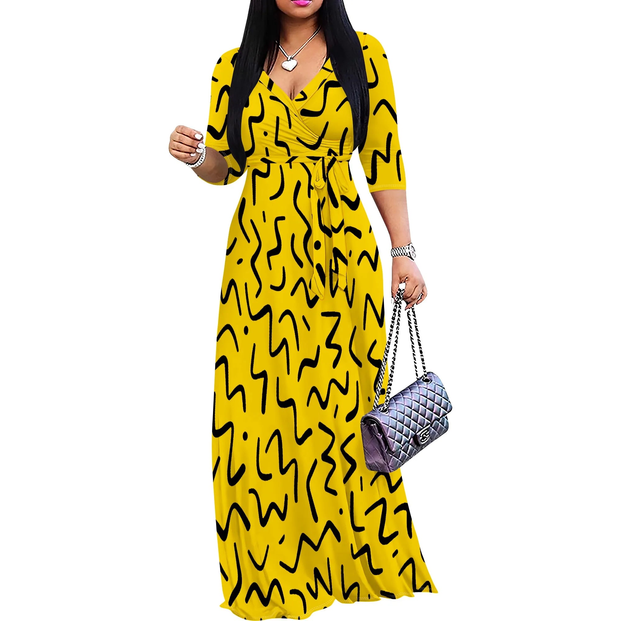 Plus Size Maxi Dress for Women Casual Summer Sundress V-Neck 3/4 Sleeve