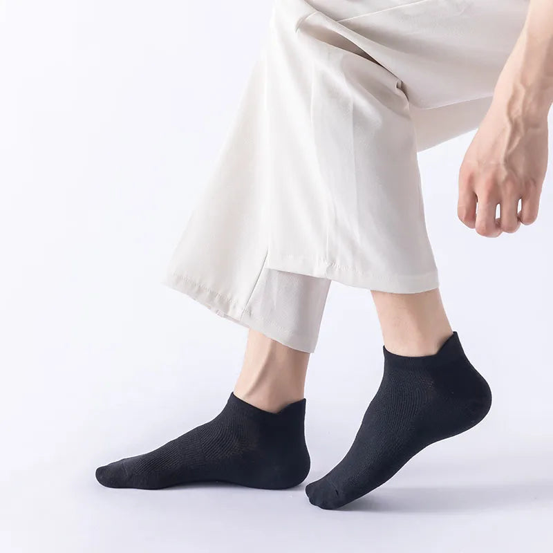 5 Pairs Summer Men's Cotton Short Mesh Harajuku Comfortable Solid Colour Casual Ankle Socks Male Net Sneaker Socks