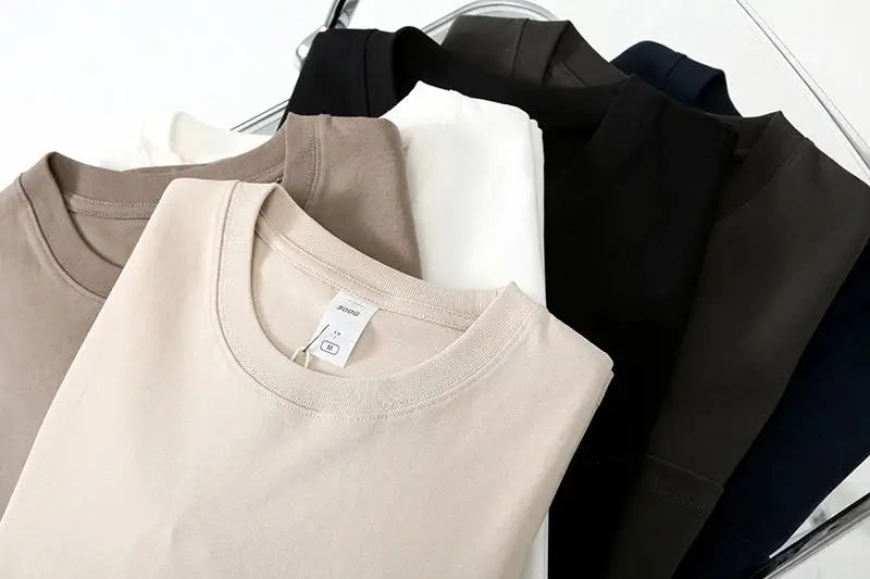 2025 Zomer Nieuw Japans Retro Korte Mouw O-hals Effen Kleur T-shirt Heren Zwaargewicht 100% Katoen Gewassen Casual Zak Tops