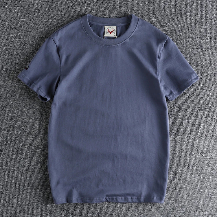 2022 Zomer Nieuw Amerikaans Retro T-shirt met korte mouwen en ronde hals, effen kleur, herenmode, eenvoudig, 100% katoen, gewassen, oude casual tops
