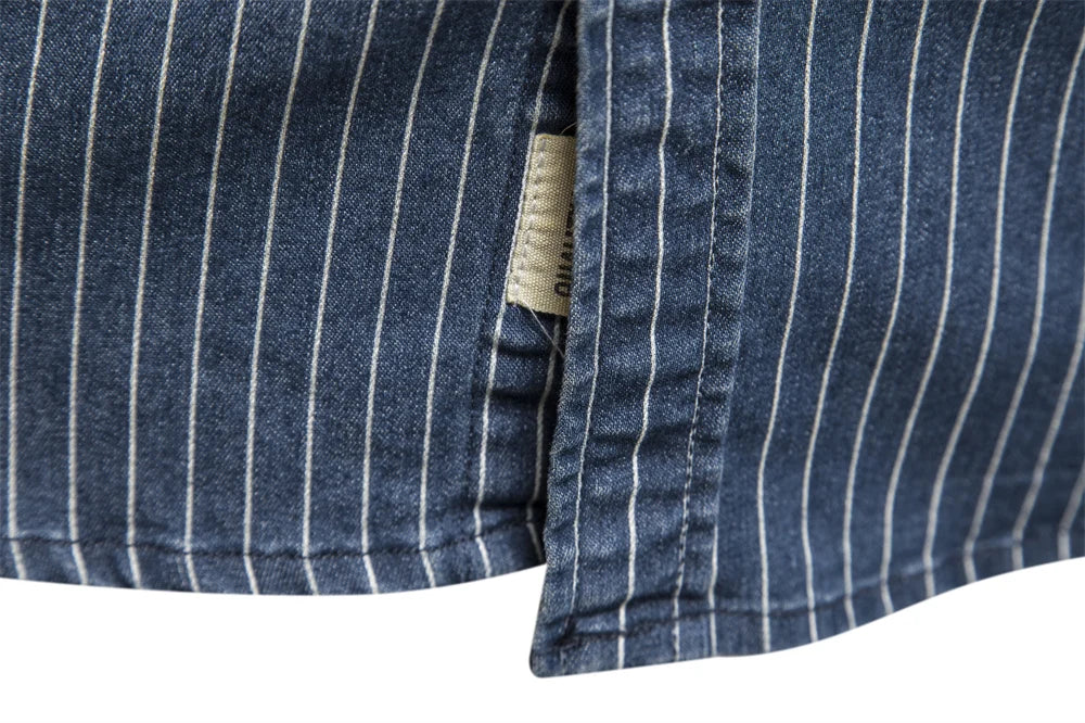 Men's Cotton Denim Shirts Striped Stretch Long Sleeve High Quality Jeans Shirts Casual Slim Cowboy Shirts For Men