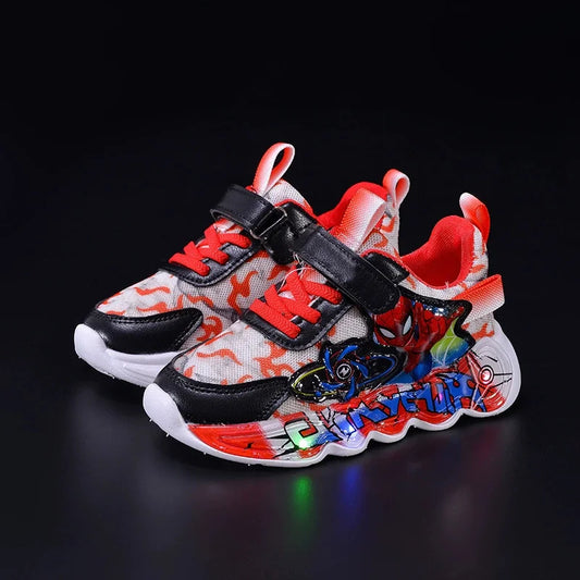 Disney Spider-Man Boys LED Light Up Sneakers  Red/Blue Kids Anti-Slip Outdoor Shoes Spring All-Day Comfort Size 21-31