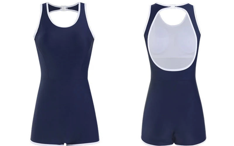 Women's Simple Solid One-Piece Swimsuit Sport Racing Style Body Shaping Beach Bathing Suit Sexy Backless Slimming Swimwear