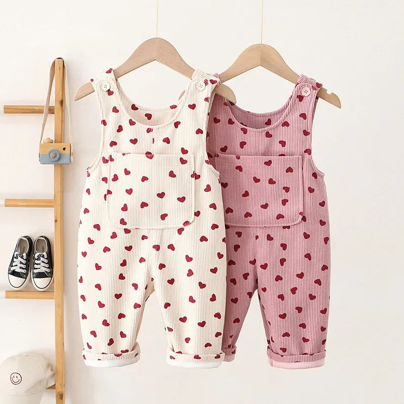 New Autumn Baby Trousers Toddler Cute Love Overall 1-4T Infant Girls Versatile Loose Corduroy Pants