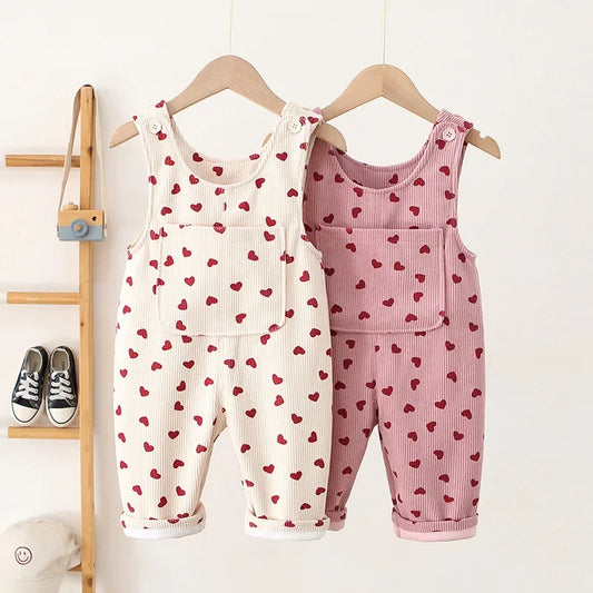 New Autumn Baby Trousers Toddler Cute Love Overall 1-4T Infant Girls Versatile Loose Corduroy Pants