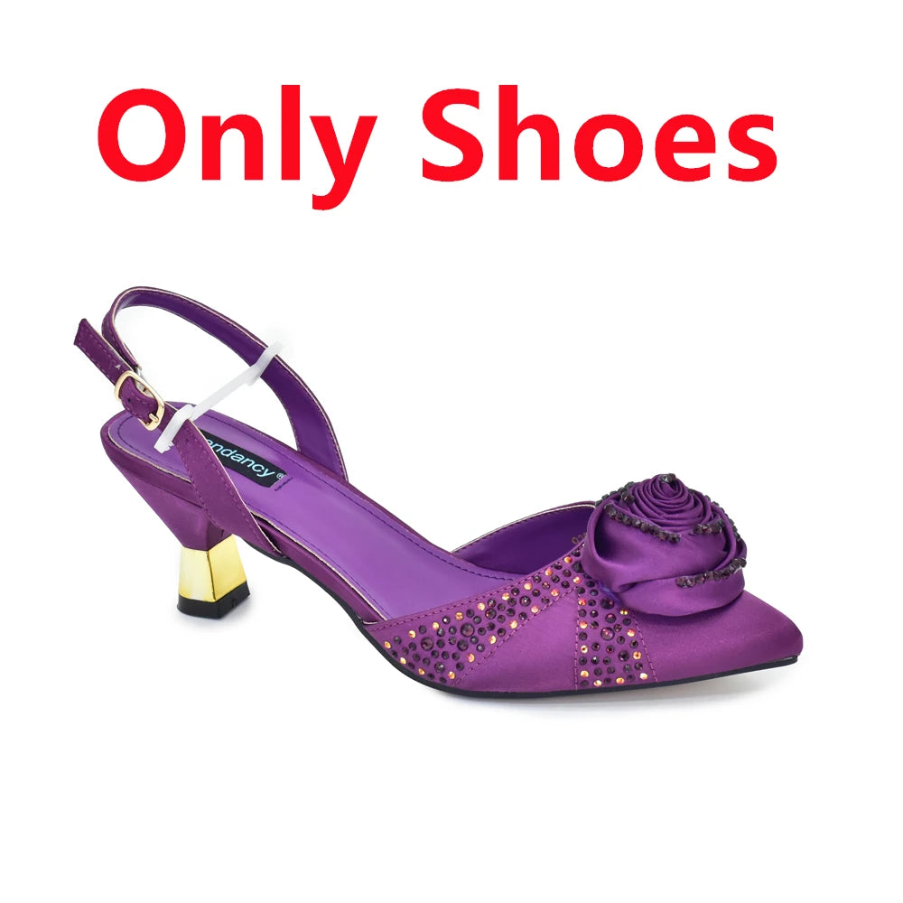 2025 Italian Design African Women's High Heels Pointed Toe Sandals Party Wedding Party Shoes and Bags Set for Wedding