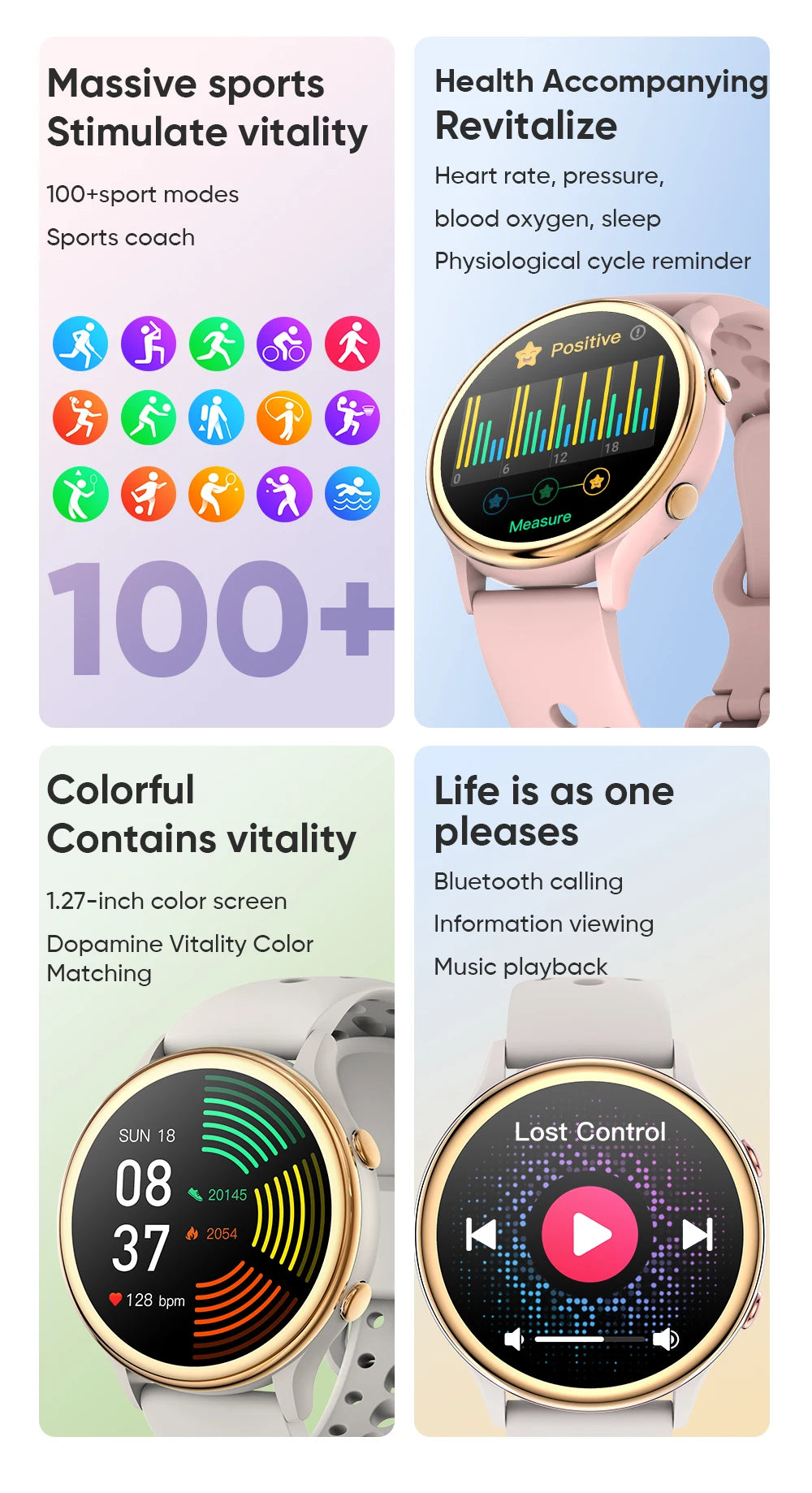 2025 Mini Smart Watch Dames 1,27-inch 360*360 AMOLED HD-scherm IP68 Waterdicht Hartslag Bloedzuurstof Smartwatch - Compatibel met HUAWEI IOS