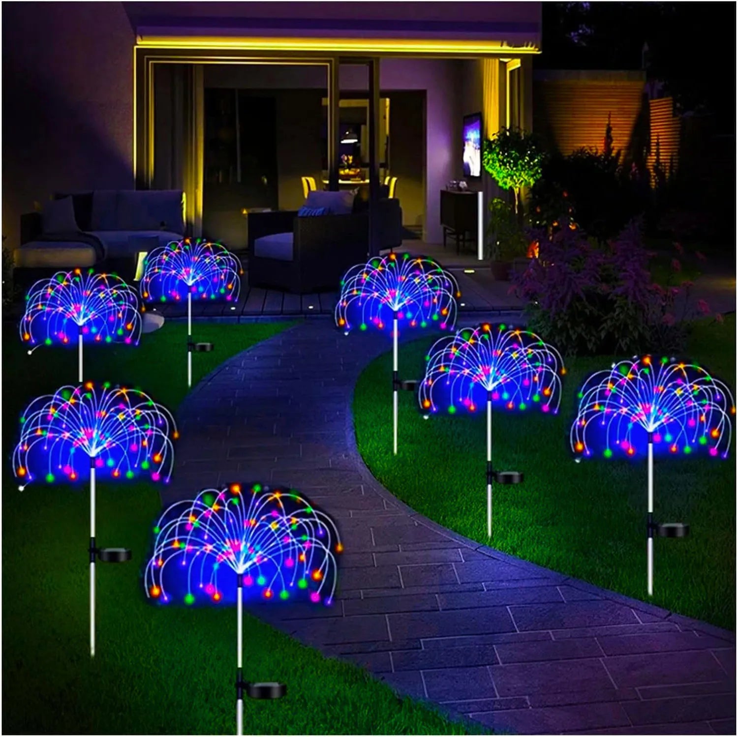 200LED LED Solar Fireworks Lights Outdoor Grass Globe Dandelion Lamp for Garden Lawn Landscape Lamp Holiday Light
