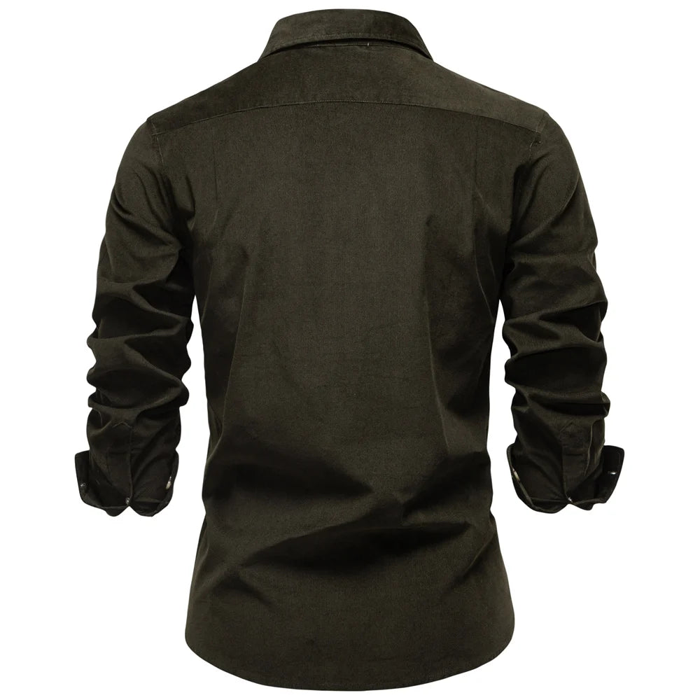 2025 Men's Corduroy 100% Cotton Solid Colour Autumn Winter Thickened Business Casual Long Sleeve Classic Male Shirt