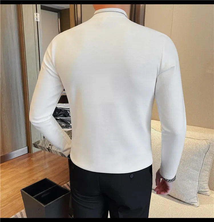 Men's Strap Long-Sleeved T-shirt For Autumn and Winter, Slim Fit Half Turtleneck Bottoming Shirt, Fashion City Knitwear