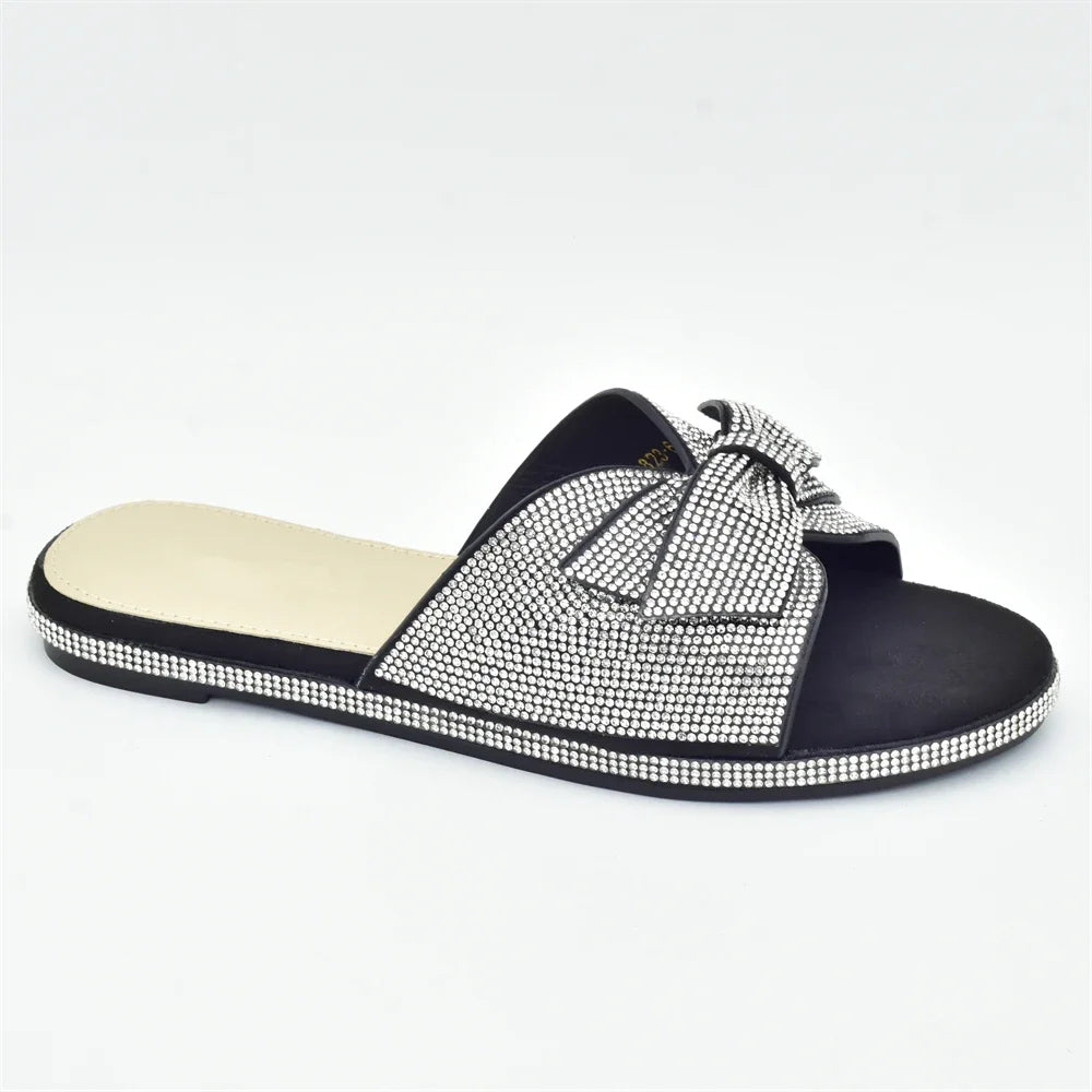 2025 Bling Crystal Bowknot Pumps Women Wedding Shoes Bride Elegant Low Heels Nigerian Women Pumps Shoe for Women Designer Luxury