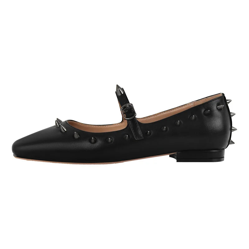 Women Square Toe Matte Flats Mary Jane Retro Elegant Big Size Daily Rivet Flats
