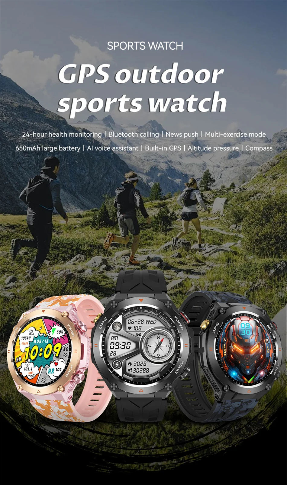 GPS Smart Watch Men Women Call Outdoor Sports Fitness Tracking Waterproof Watch Compass Heartrate Health Monitor Smartwatches