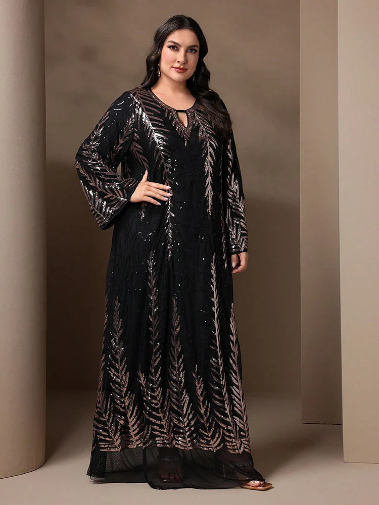 GIGI MABEL Plus Size Women's Elegant Luxury Sparkly Abayas Long Dress Spring Sequin Formal Party Evening Dresses