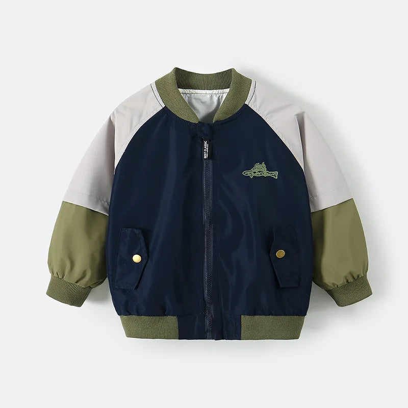 Nieuwe herfst kinderhonkbaljacks jongens casual losse patchwork jas kinderen simplicity buitenkleding winddichte stof 2-7 jaar jongens