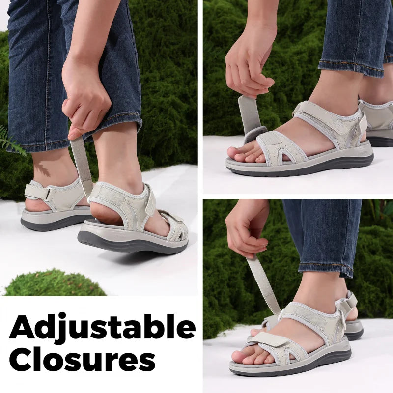 Women's Sandals Summer Beach Flats Adjustable Ankle Strap For Swollen And Flat Feet With Arch Support Open Toe Orthotic