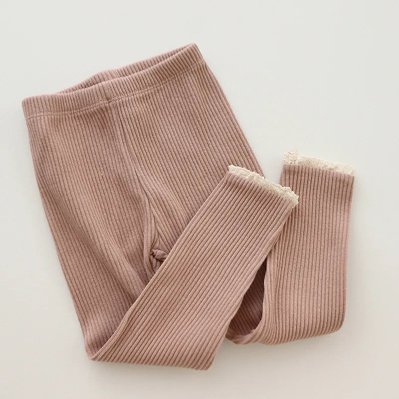 2025 Lente Nieuwe Baby Meisjes Effen Kanten Leggings Katoenen Baby Broek Peuter Casual Broek Kinderen Stretch Leggings 4-6Y