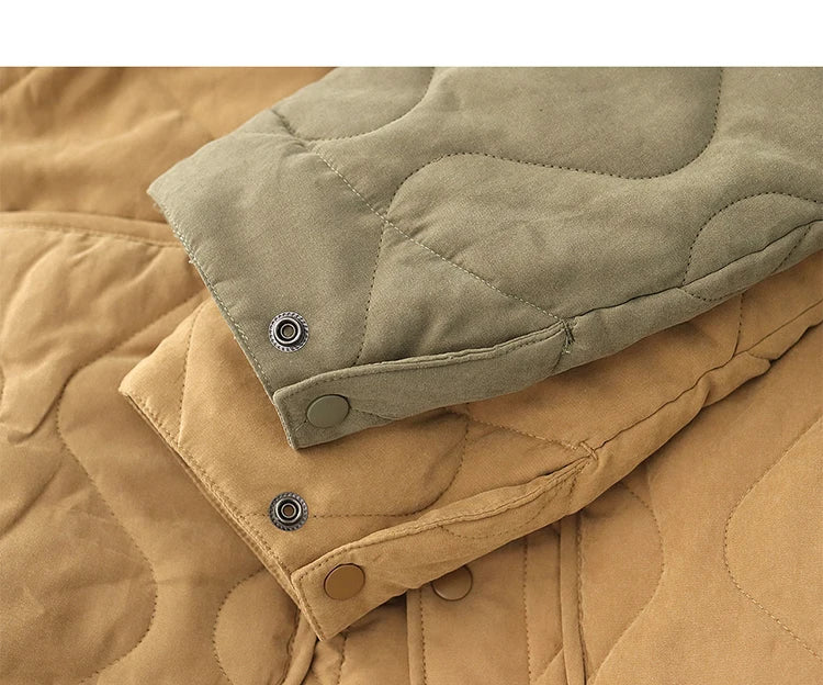 Winter New American Retro Langarm Revers Baumwolle gepolsterte Cargojacke Herren Einfacher dicker Innenliner Lässiger Mantel mit mehreren Taschen