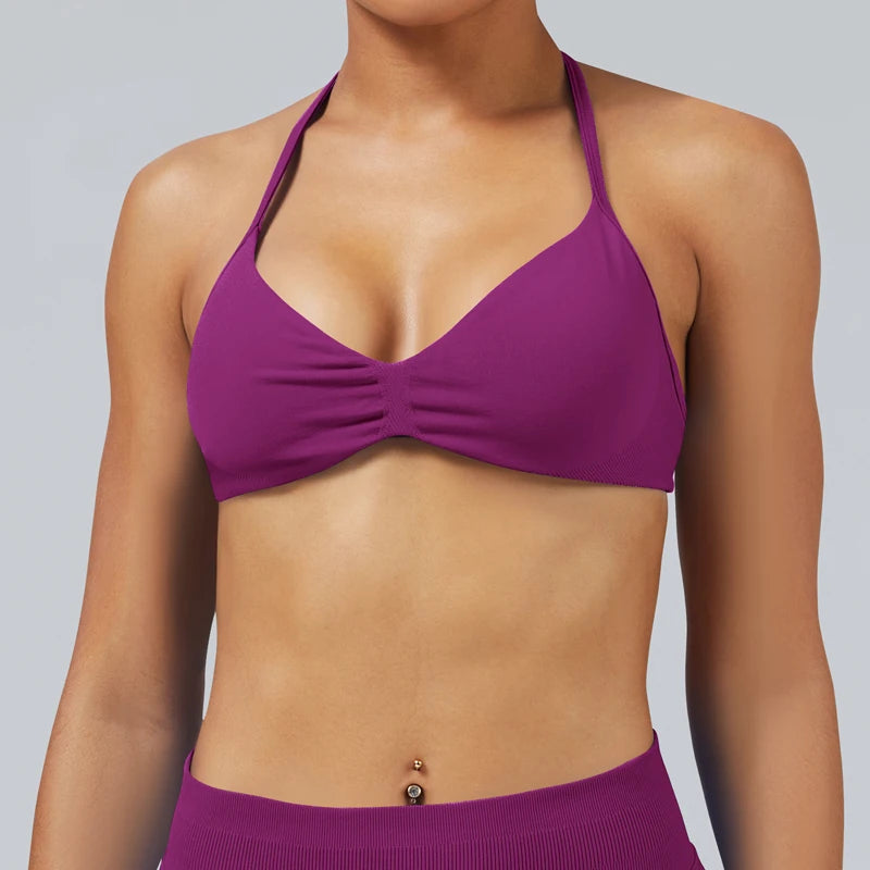 Seamless High Support Impact Yoga Bra Women Strappy Sport Bra Thin Strap Halter Workout Tank Fitness Top Gym Wear