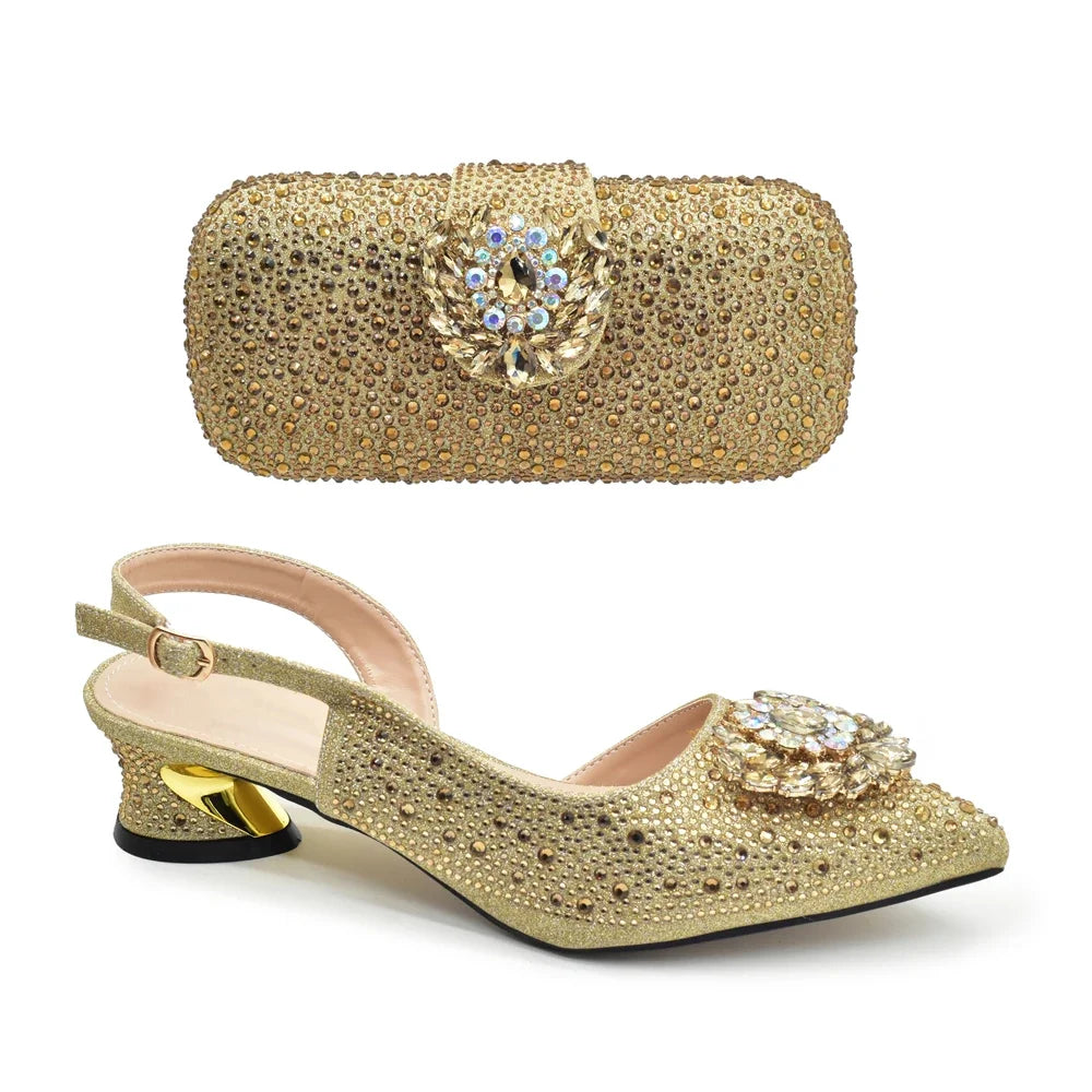 African Women Heel Shoes and Bag Party Set Italian Design with Matching Clutch Bag for Ladies' Wedding