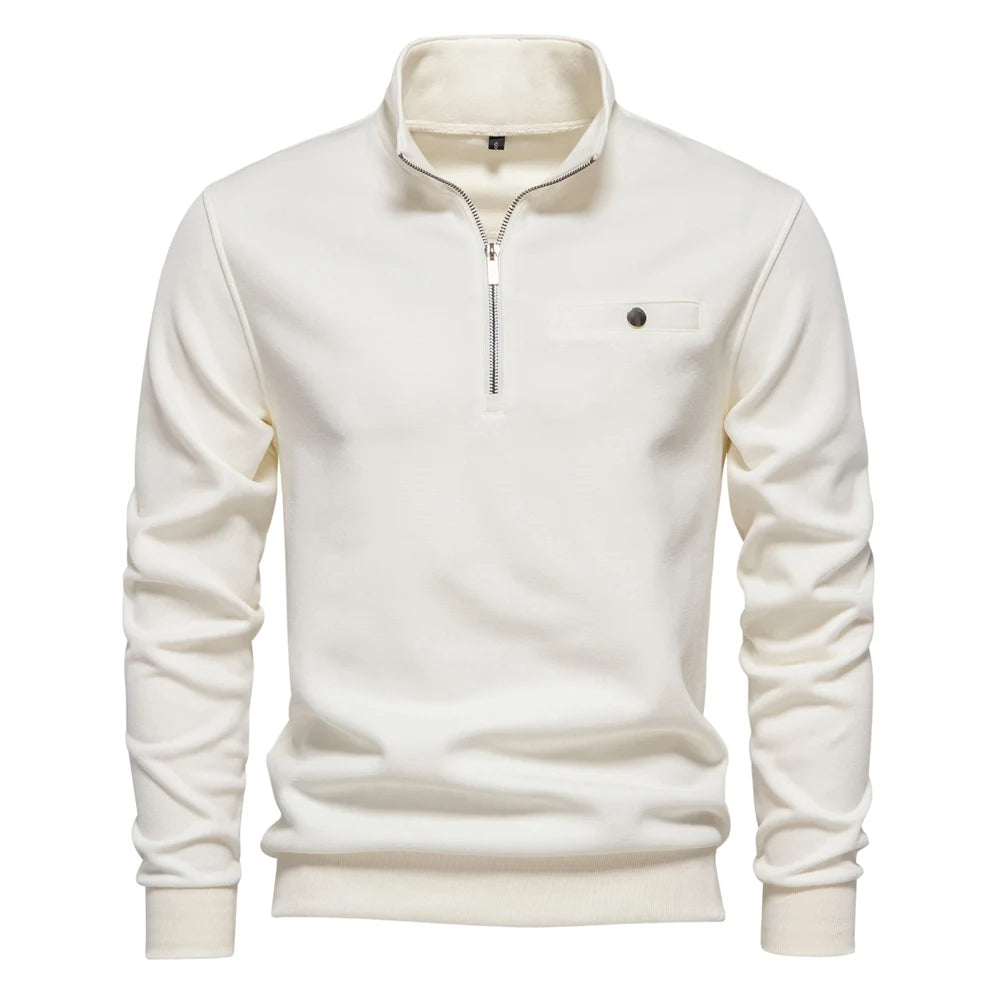 Men's Mock Neck Quarter-Zip Sweatshirts Causal Social Pocket Light-Weight Stand Collar Pullover Sweatshirt for Men