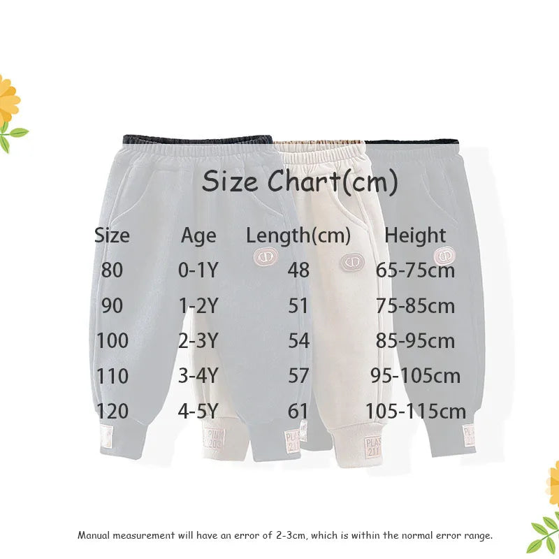 Children's Autumn & Winter Baby Girl Pants Fur Lining Boys Casual Trousers Simple Thick Kid's Pants 0-5Y Unisex