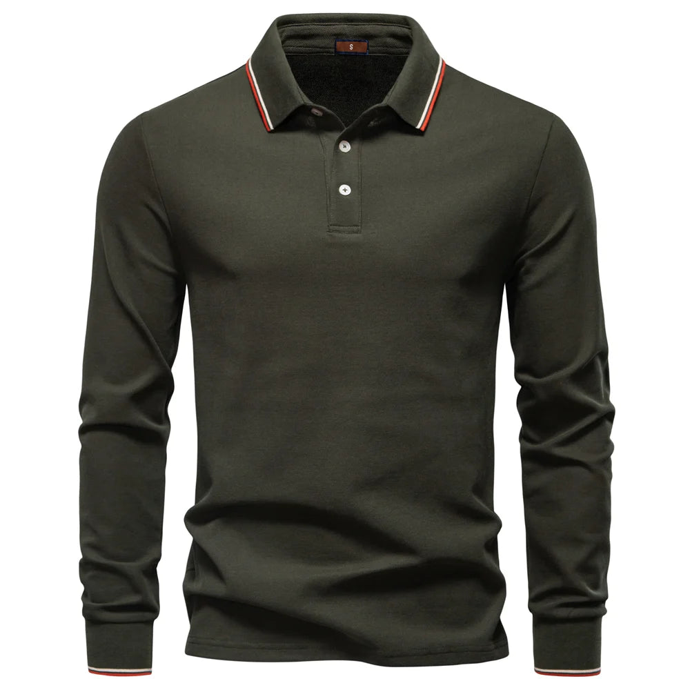 2025 Men's Henley Polo Shirt Cotton Solid Colour Long Sleeve Designer Polo for Male Social Luxury Touch