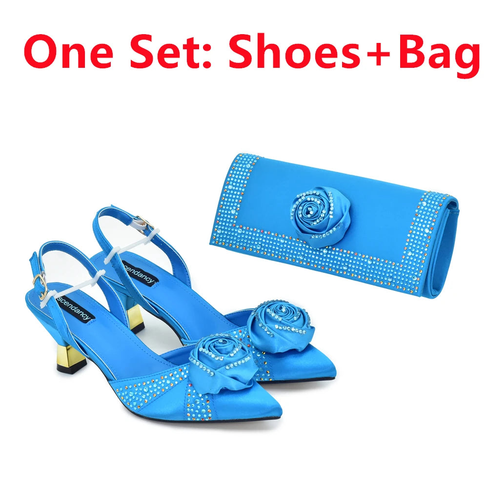 2025 Italian Design African Women's High Heels Pointed Toe Sandals Party Wedding Party Shoes and Bags Set for Wedding