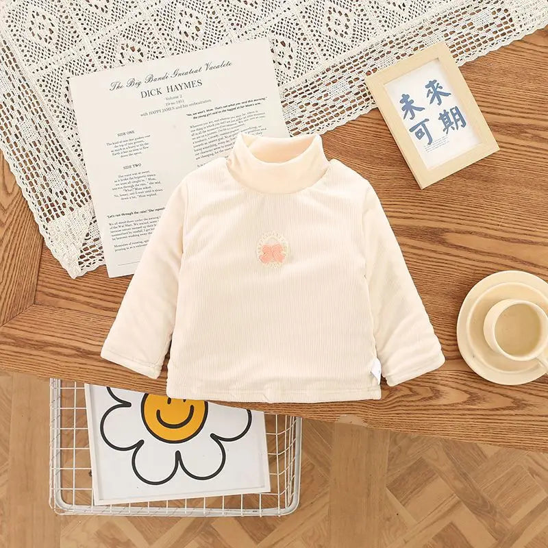 Kid's Winter Blouse 1-5Y Girls Padded Cotton Long Sleeve T-shirt Children's Thickening Warm Bottoming Shirt