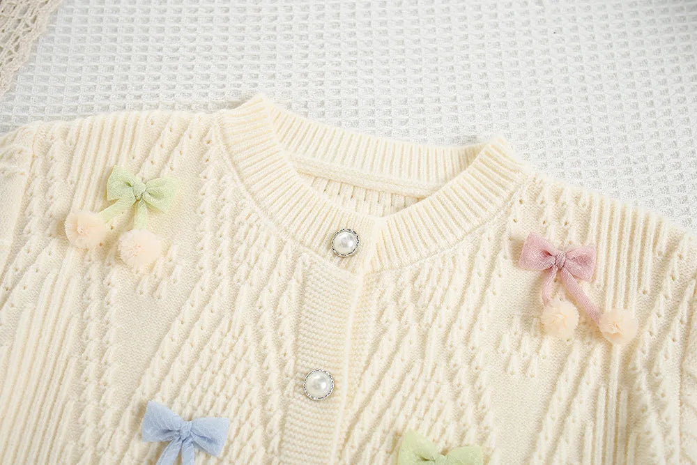 New Autumn Kids Knitted Cardigan Candy Colour Bow Girls Knitted Sweater Korean Loose Children Tops 9M-5T Girls