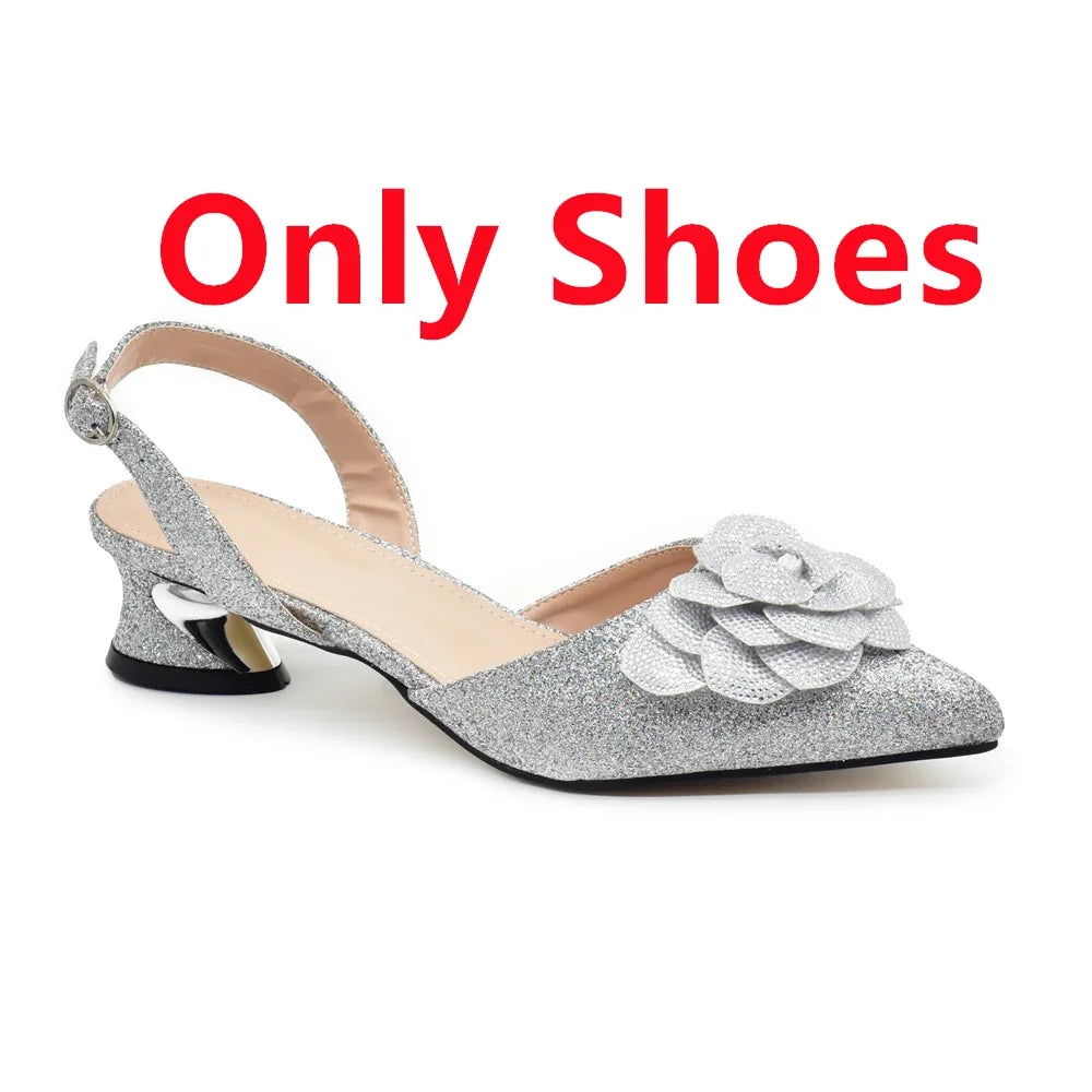 Designers Ladies Luxury Italian Party Shoes and Bag Set for Women Rhinestone-Decorated Suitable for Bride's Wedding