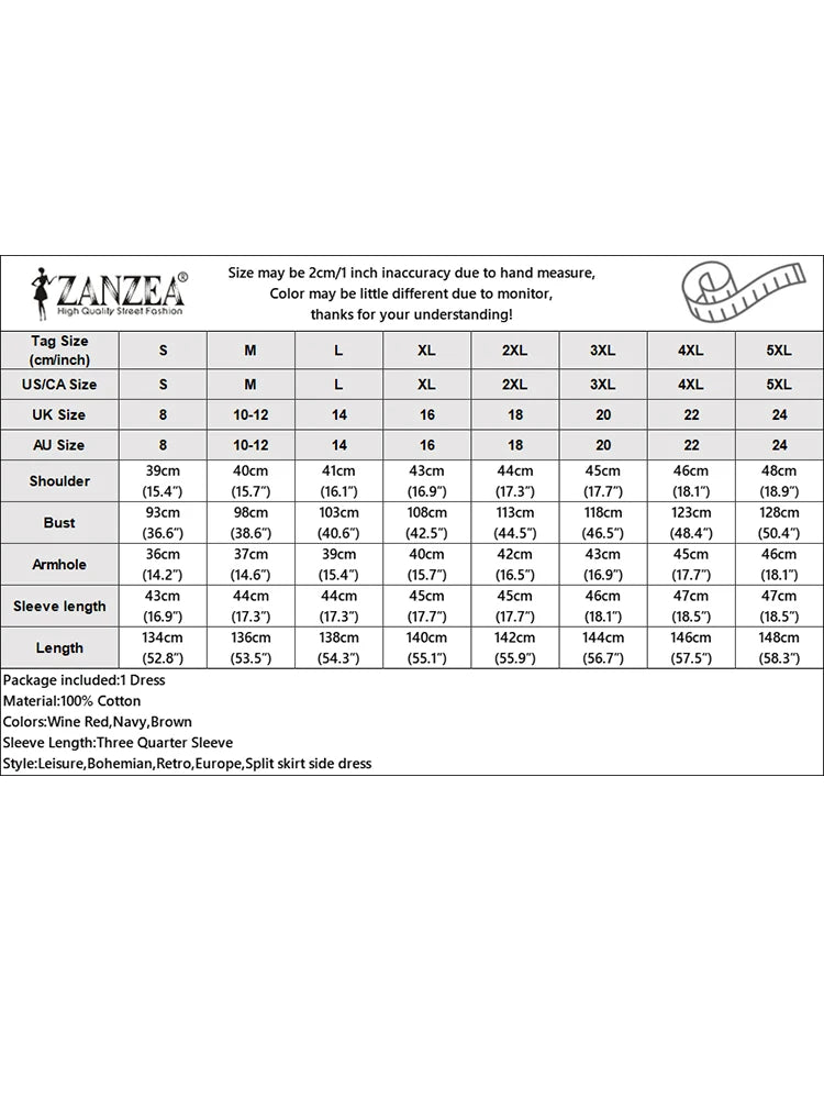 Floral Print Casual Long Vestidos Pure Cotton Vintage Slit Hem Autumn Shirtdress 3/4 Sleeve Women Vacation Maxi Dress