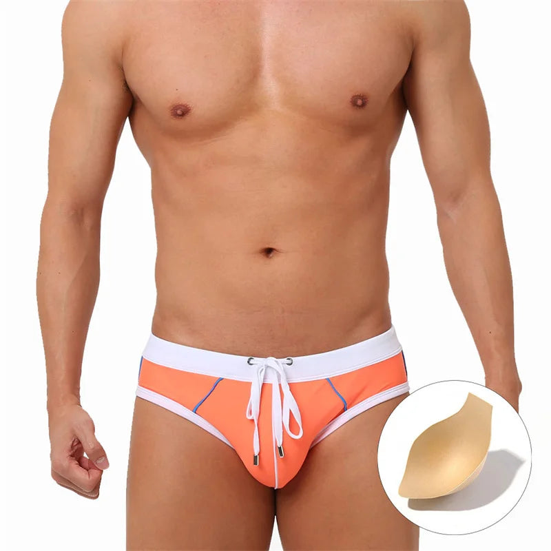 Men’s Printed Swim Briefs – Low Waist Padded Swimsuit for Beach, Pool & Summer Sports
