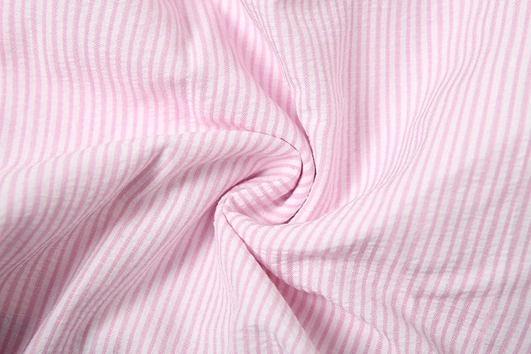 Sweet Fit Striped Print 2Piece Set Women Patchwork Button Hollow Backless Button Tops + Lace-Up Puffy Skirt Matching Suit