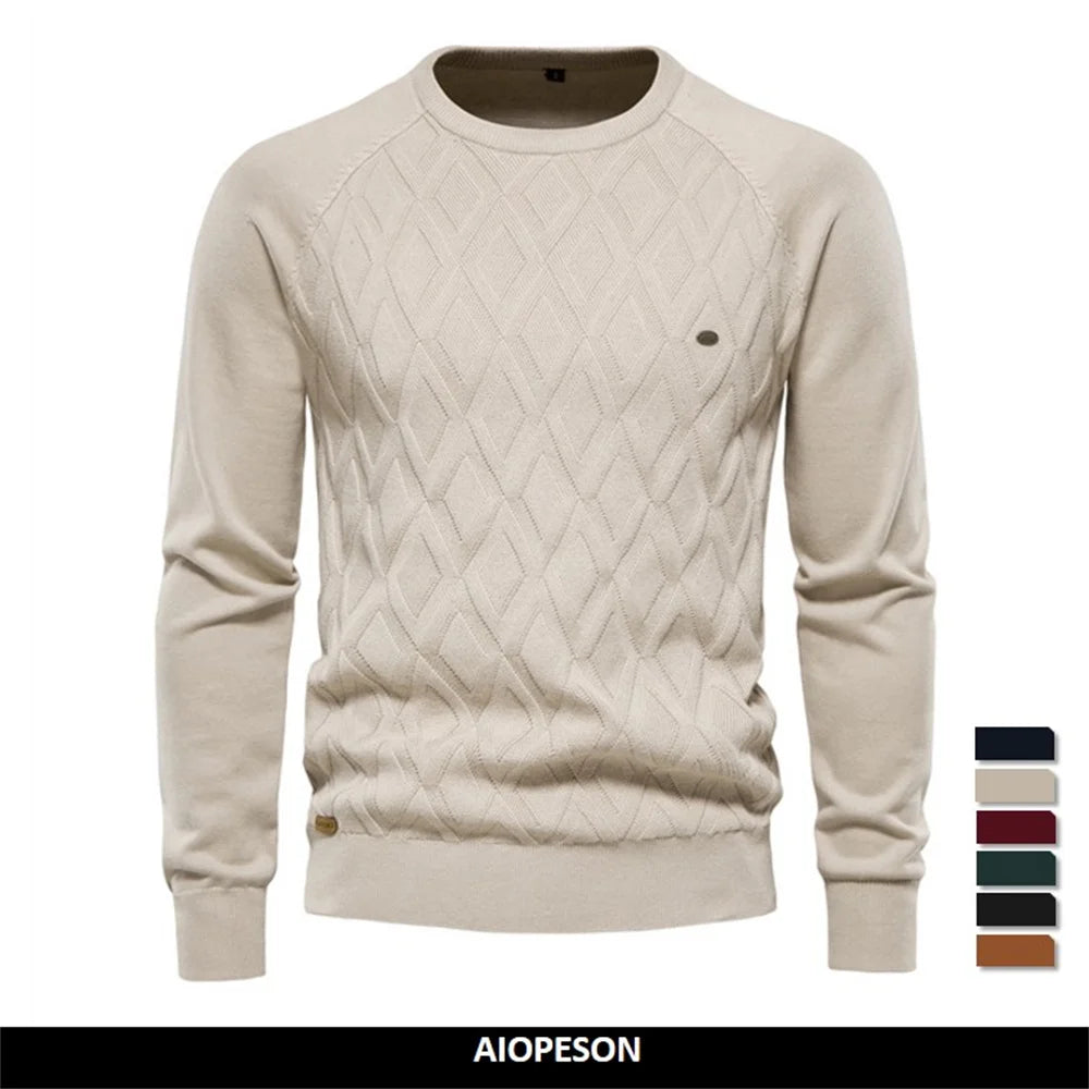 Men's Argyle Basic Sweaters Solid Colour O-Neck Long sleeve Knitted Male Pullover Winter Fashion Warm Sweaters for Men