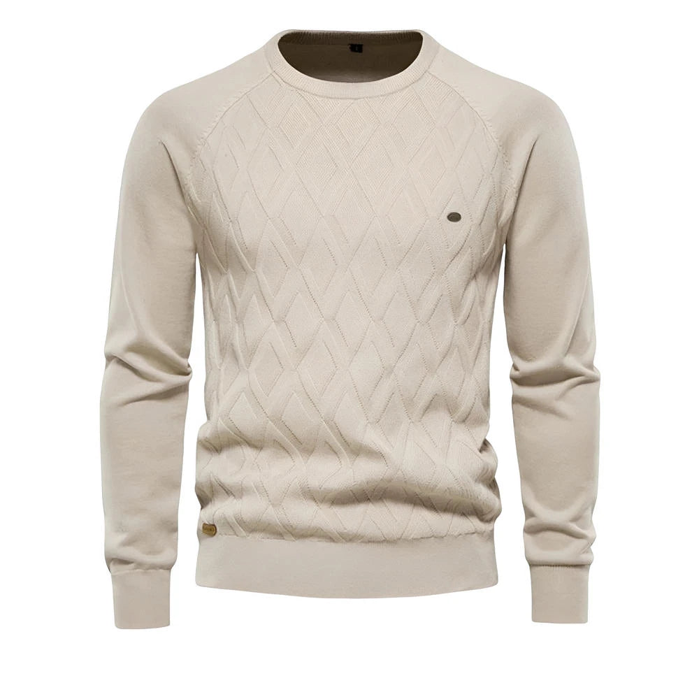 Men's Argyle Solid Colour O-neck Long-Sleeve Knitted Sweaters - Pullover Winter Warm Sweaters