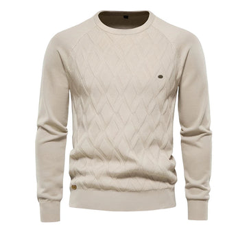 Men's Argyle Solid Colour O-neck Long-Sleeve Knitted Sweaters - Pullover Winter Warm Sweaters