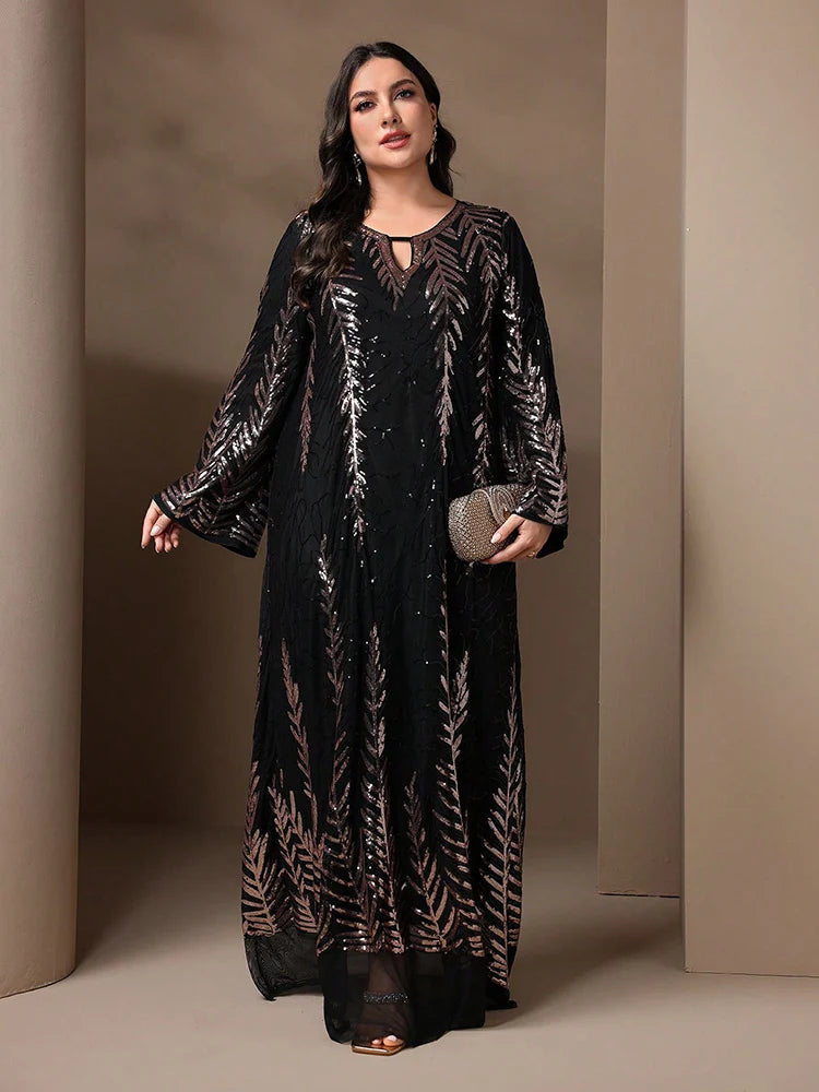GIGI MABEL Plus Size Women's Elegant Luxury Sparkly Abayas Long Dress Spring Sequin Formal Party Evening Dresses