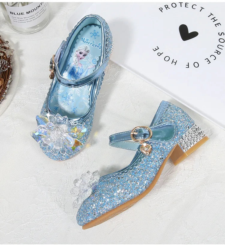 Fashion Elsa Princess Girl Shoes Frozen Cartoon Dress Shoes For Girls Fashion Party Shoes With High Heels Christmas Gifts