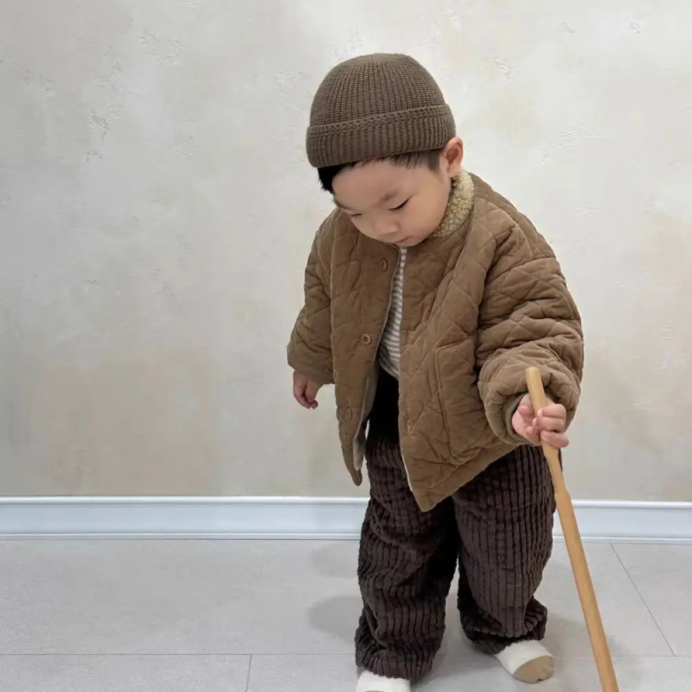 2025 Winter New Baby Long Sleeve Warm Coat Plus Velvet Thick Infant Boy Padded Jacket Girls Vintage Fleece Coat Children Clothes 1-3Y