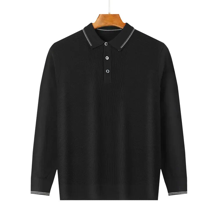 Men's Solid Colour Business Casual Polo Shirt, Suitable For Daily Commute, Pullover Sweater, Warm Knitted Long-Sleeved Cardigan