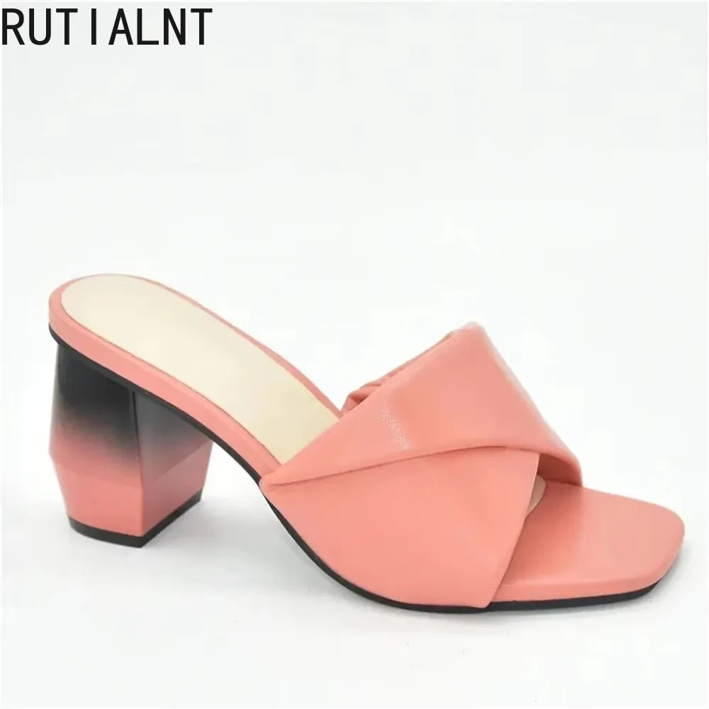 Italian Ladies Shoes Nigerian Women Shoes Pu Leather Sling Back Slipper for Party Open Toe Pumps High Heels Sexy Ladies