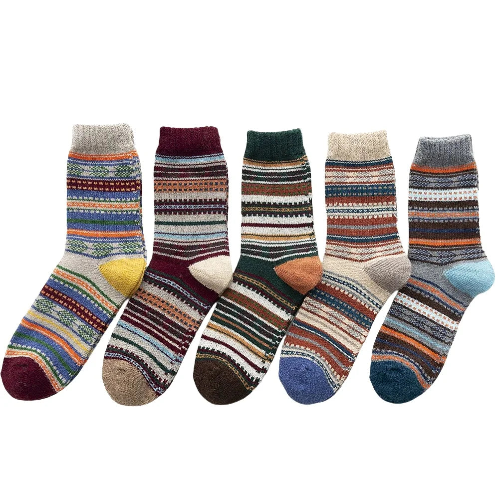 5 Pair Winter New Thick Warmth Harajuku Retro Fashion Casual Wool High Quality Cotton Socks For Men
