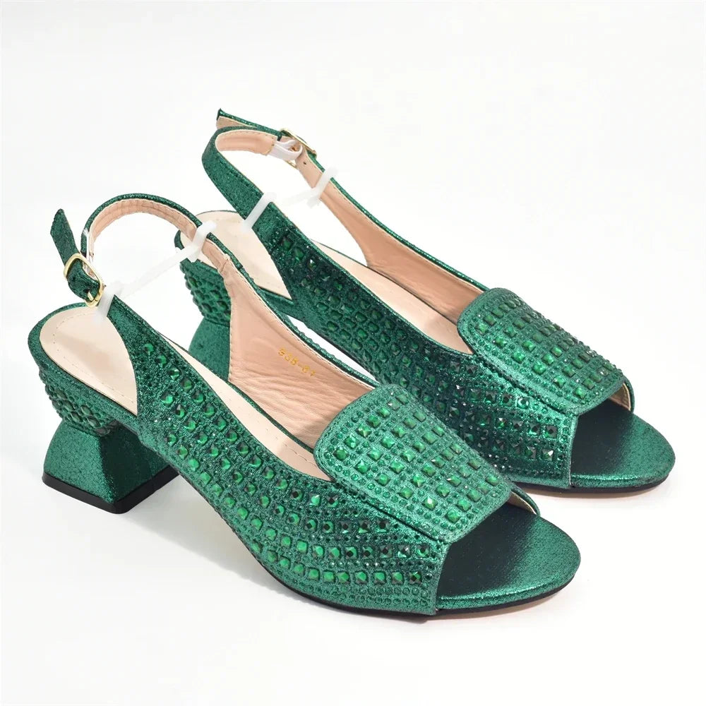 Italian Design Elegant Evening Shoes and Bag Set African Crystal Comfortable Shoes and Bag Commuter Women's Shoes
